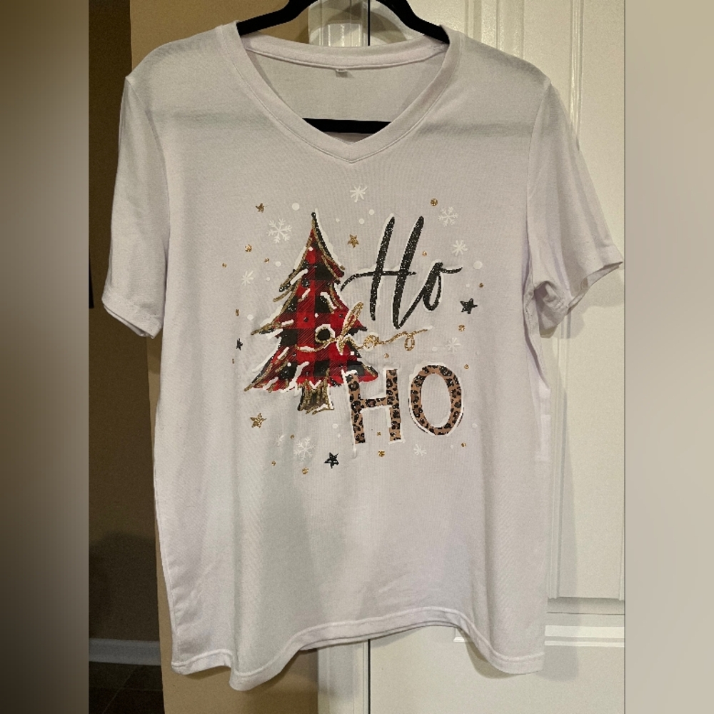 Ho Ho Ho Christmas shirt with leopard print letters sz XL